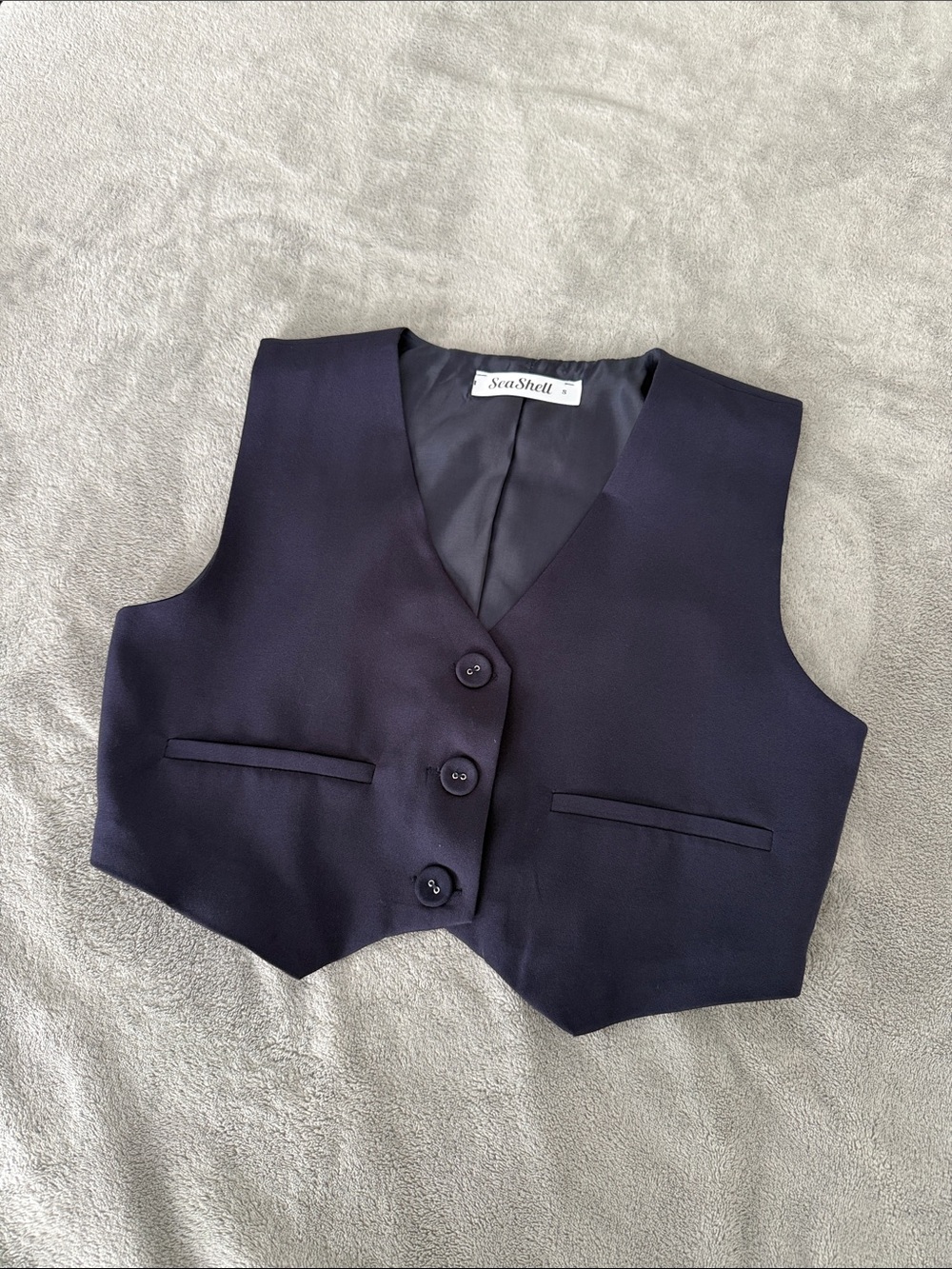 Navy Button Front Vest